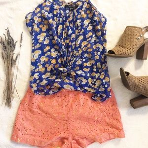 Coral and Mustard Crochet Shorts